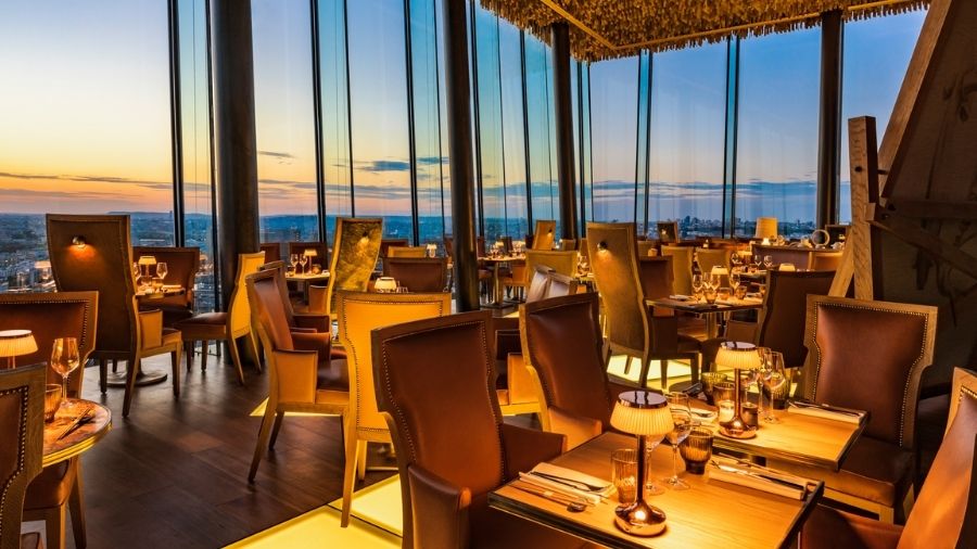 tables and chairs in a restaurant