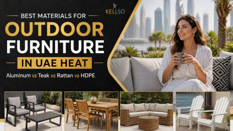 Best Materials For Outdoor Furniture In UAE Heat Aluminum vs Teak vs Rattan vs HDPE